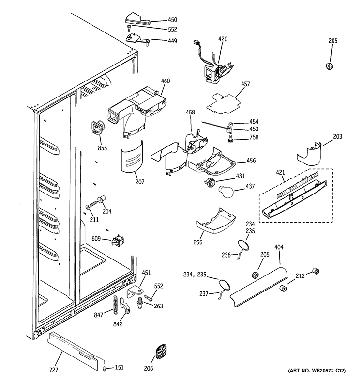 FRESH FOOD SECTION Diagram and Parts List for GCA23LBYAFSS  General Electric Refrigerator