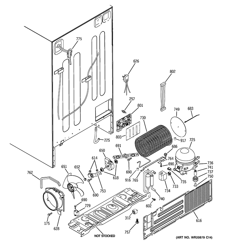SEALED SYSTEM & MOTHER BOARD Diagram and Parts List for GCA23LBYAFSS  General Electric Refrigerator