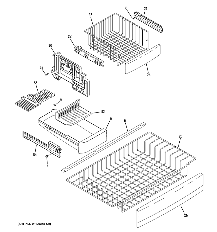 FREEZER SHELVES Diagram and Parts List for PFSF0MFZFBB  General Electric Refrigerator