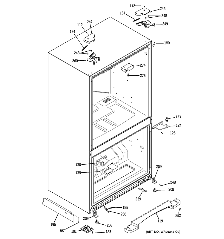 CASE PARTS Diagram and Parts List for PFSF2MIYFWW  General Electric Refrigerator