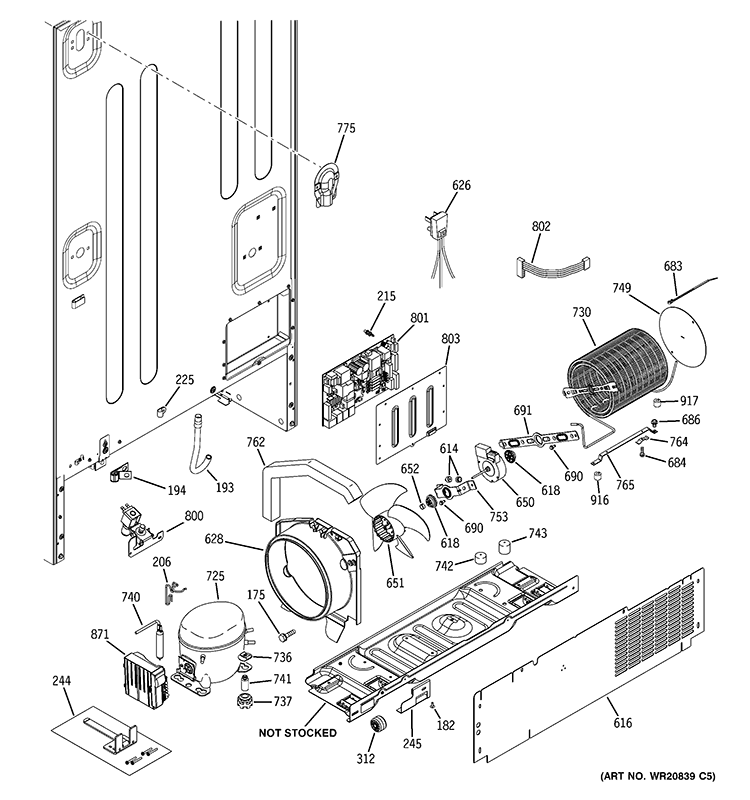 MACHINE COMPARTMENT Diagram and Parts List for PFSF5RKZABB  General Electric Refrigerator