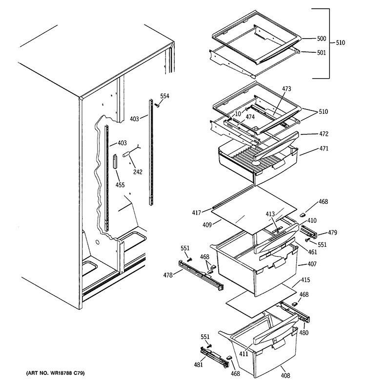 FRESH FOOD SHELVES Diagram and Parts List for GSF25IGXPBB  General Electric Refrigerator
