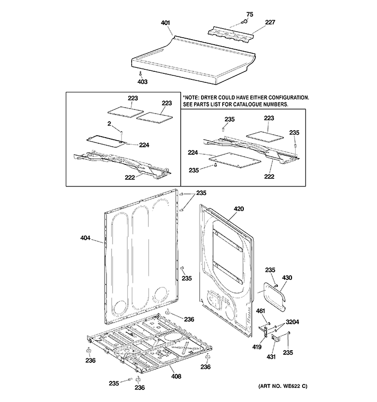 CABINET Diagram and Parts List for DNCD450EG7WC  General Electric Dryer