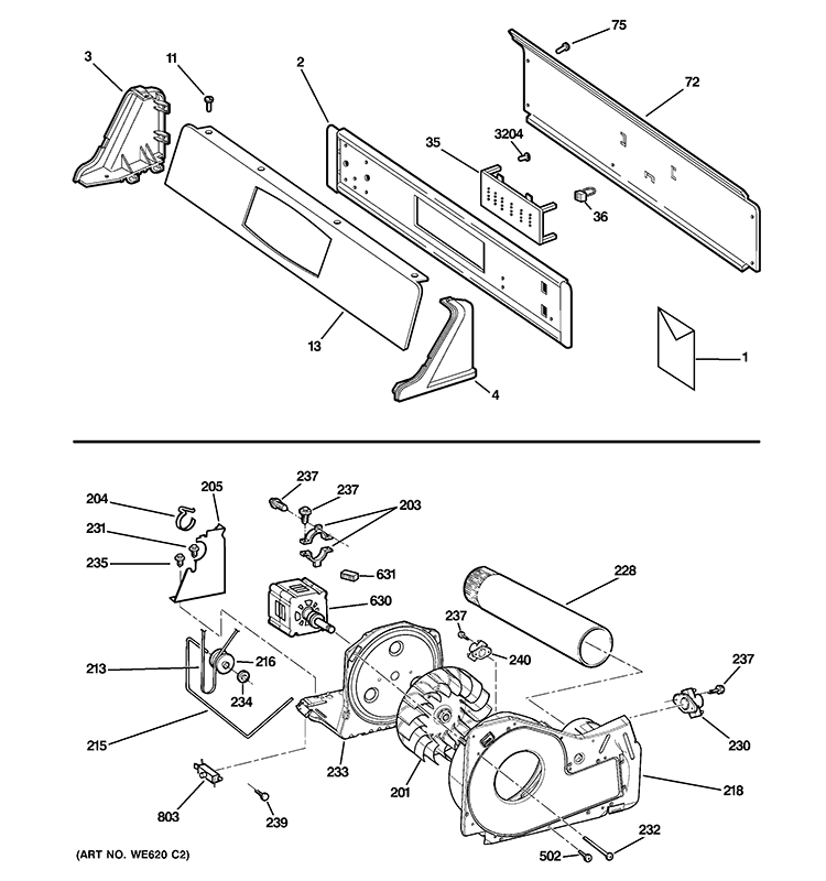 BACKSPLASH, BLOWER & MOTOR ASSEMBLY Diagram and Parts List for DNCD450EG8WC  General Electric Dryer