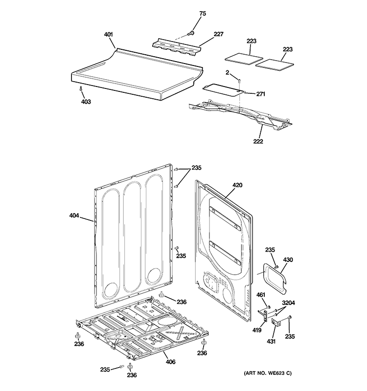 CABINET Diagram and Parts List for DNCD450EG8WC  General Electric Dryer