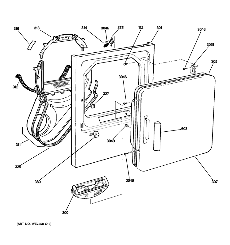 FRONT PANEL  DOOR Diagram and Parts List for GTDL310EM1WS  General Electric Dryer