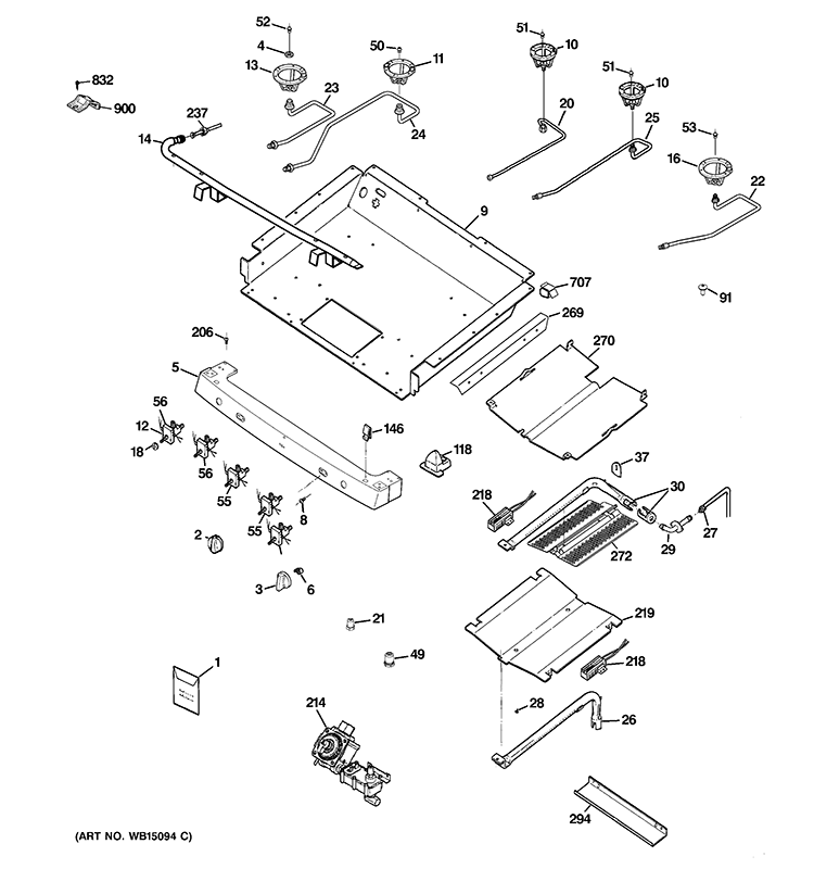 GAS & BURNER PARTS Diagram and Parts List for PGB900DET1BB  General Electric Range