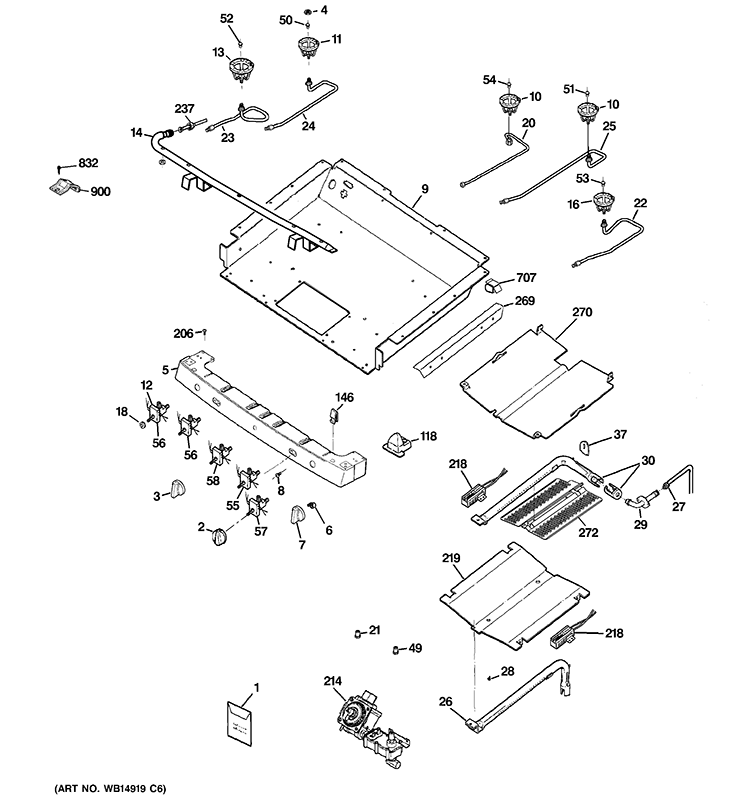 GAS & BURNER PARTS Diagram and Parts List for PGB910SET1SS  General Electric Range