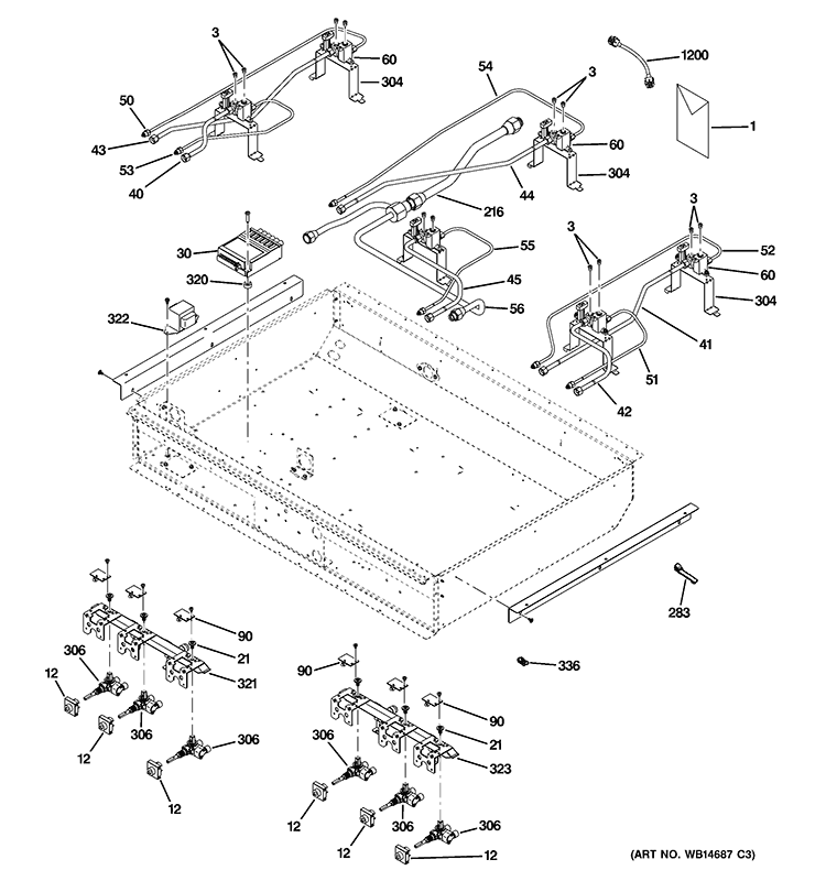 GAS & BURNER PARTS Diagram and Parts List for ZDP366LP4SS  General Electric Range