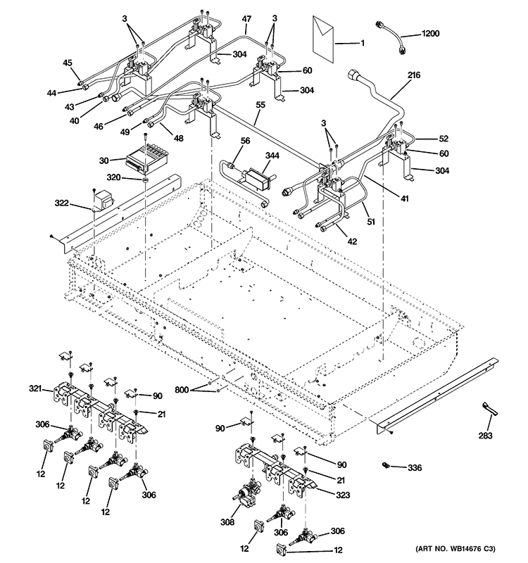 GAS & BURNER PARTS Diagram and Parts List for ZDP486LRP4SS  General Electric Range