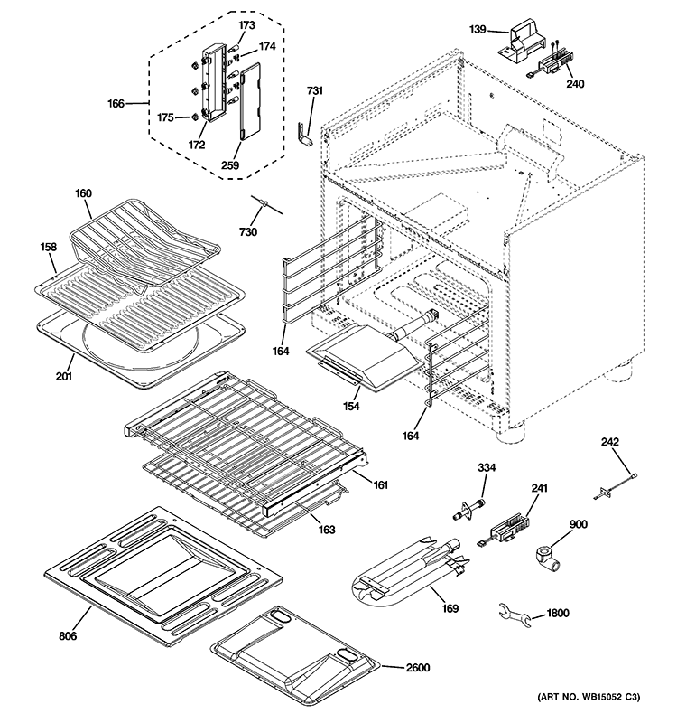 OVEN CAVITY PARTS Diagram and Parts List for ZGP364LDR2SS  General Electric Range
