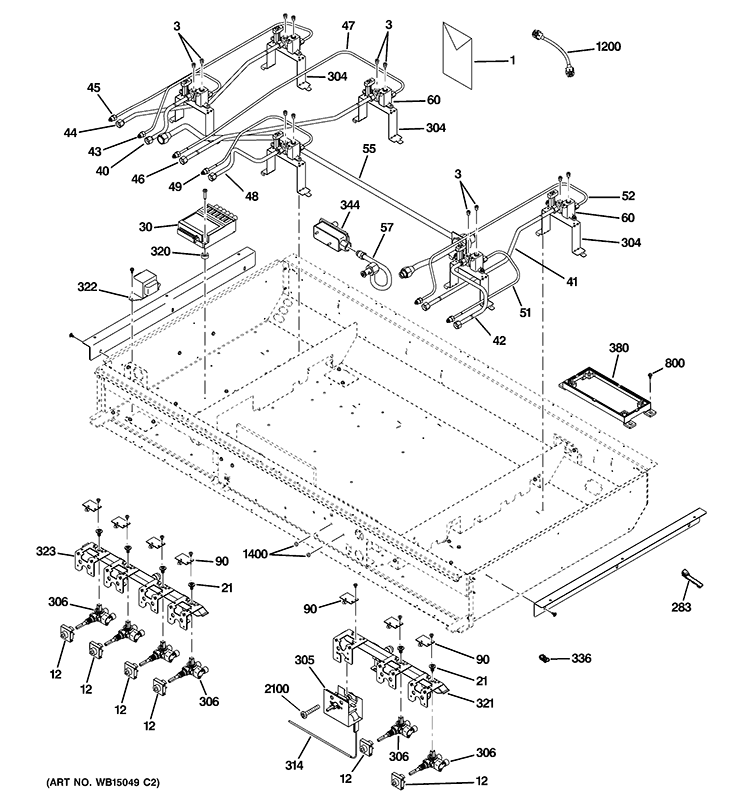 GAS & BURNER PARTS Diagram and Parts List for ZGP486LDR2SS  General Electric Range