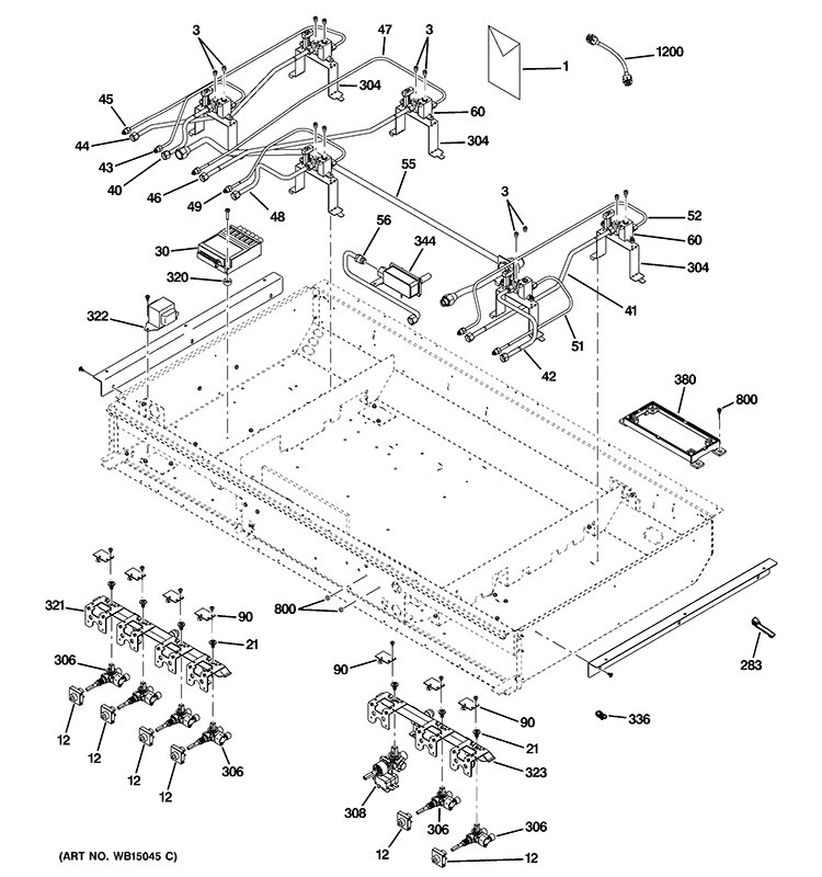 GAS & BURNER PARTS Diagram and Parts List for ZGP486LRR2SS  General Electric Range