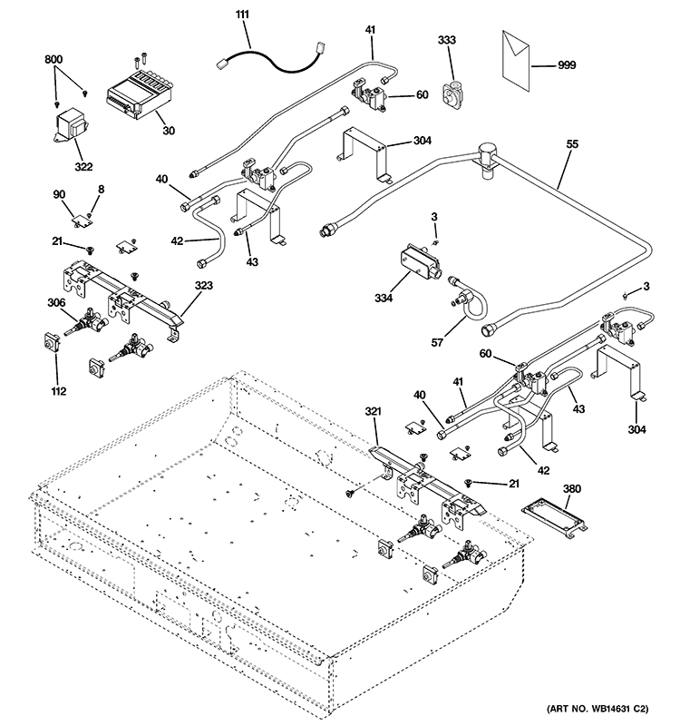 GAS & BURNER PARTS Diagram and Parts List for ZGU364LDP5SS  General Electric Cooktop