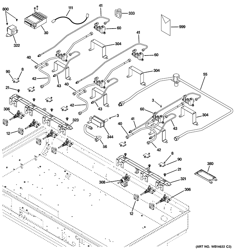 GAS & BURNER PARTS Diagram and Parts List for ZGU486LRP4SS  General Electric Cooktop