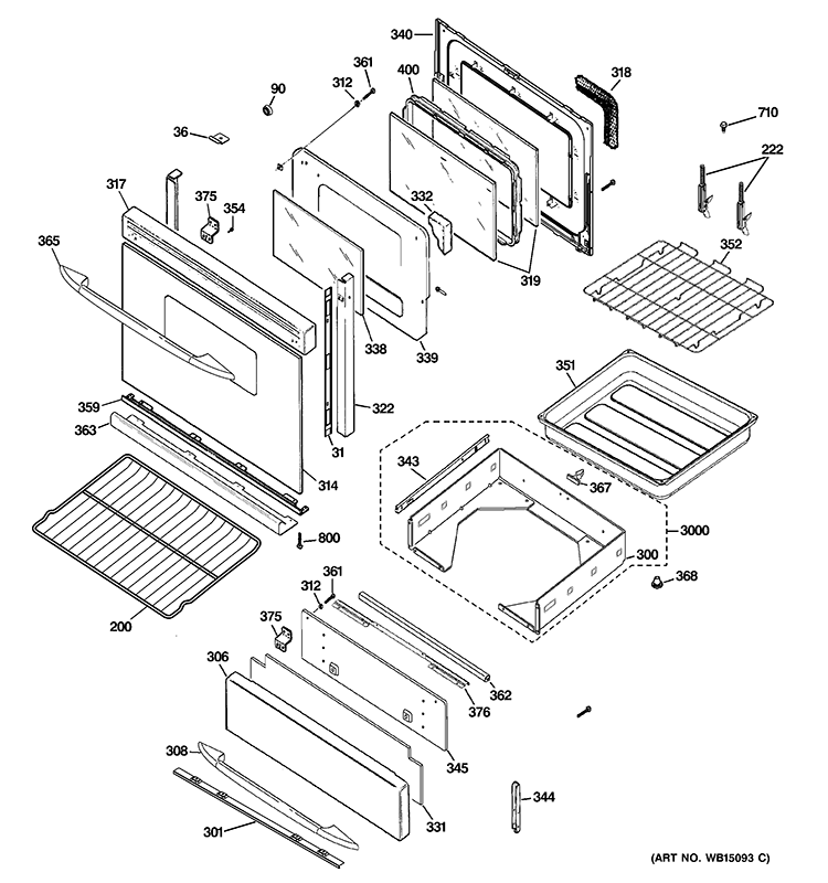 DOOR & DRAWER PARTS Diagram and Parts List for P2B930DET1WW  General Electric Range