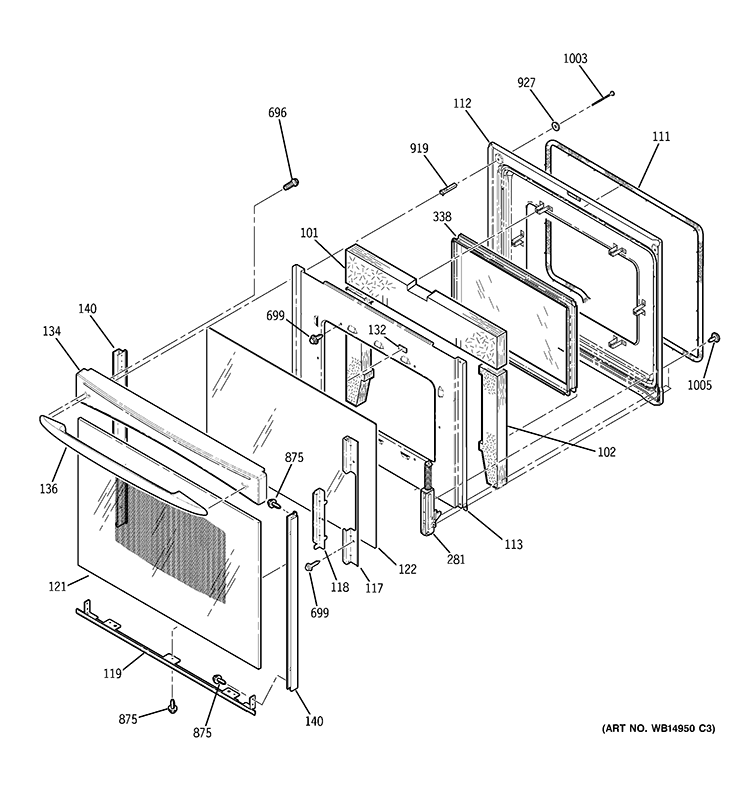 DOOR Diagram and Parts List for PB920DT1BB  General Electric Wall Oven