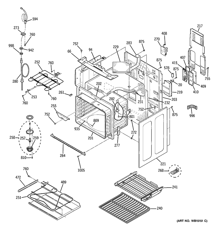 BODY PARTS Diagram and Parts List for PB920ST1SS  General Electric Wall Oven