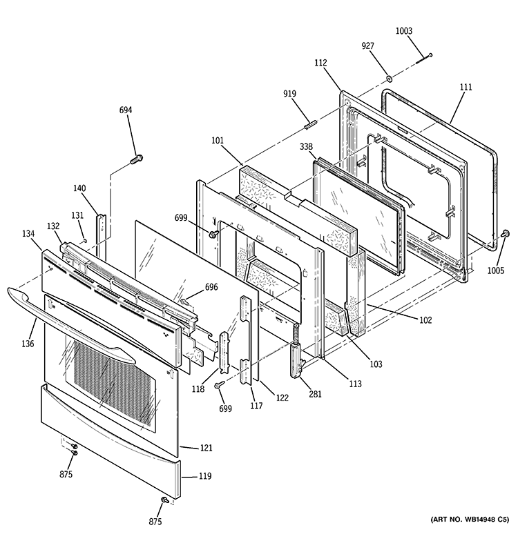 DOOR Diagram and Parts List for PB920ST1SS  General Electric Wall Oven