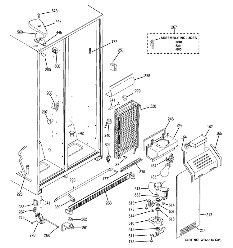 FREEZER SECTION Diagram and Parts List for GSF25IGZDBB  General Electric Refrigerator