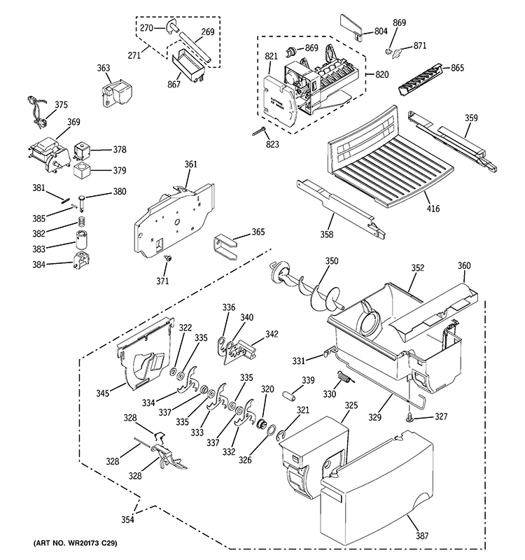 ICE MAKER & DISPENSER Diagram and Parts List for GSL22JGCCLS  General Electric Refrigerator