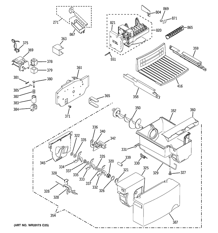 ICE MAKER & DISPENSER Diagram and Parts List for GSQ25JSBBSS  General Electric Refrigerator