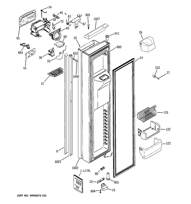 FREEZER DOOR Diagram and Parts List for PJE25YGXAFSV  General Electric Refrigerator