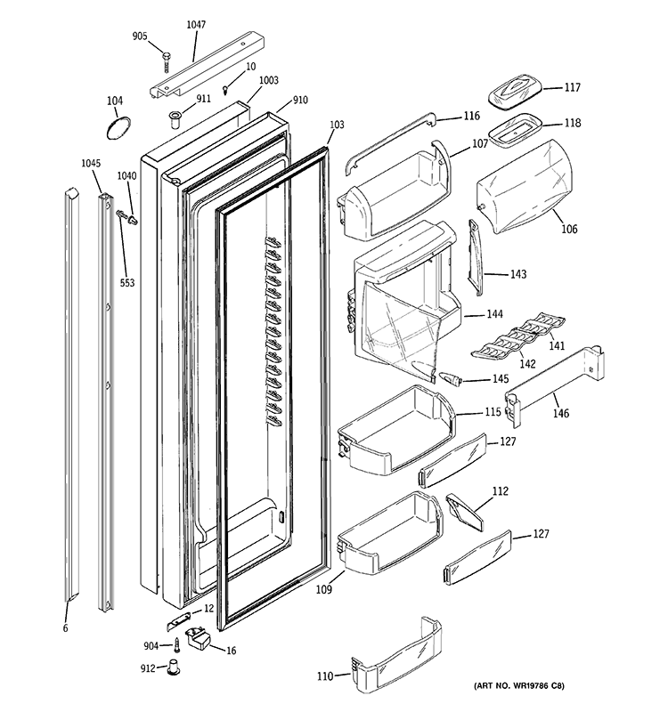 FRESH FOOD DOOR Diagram and Parts List for PJE25YGXAFSV  General Electric Refrigerator