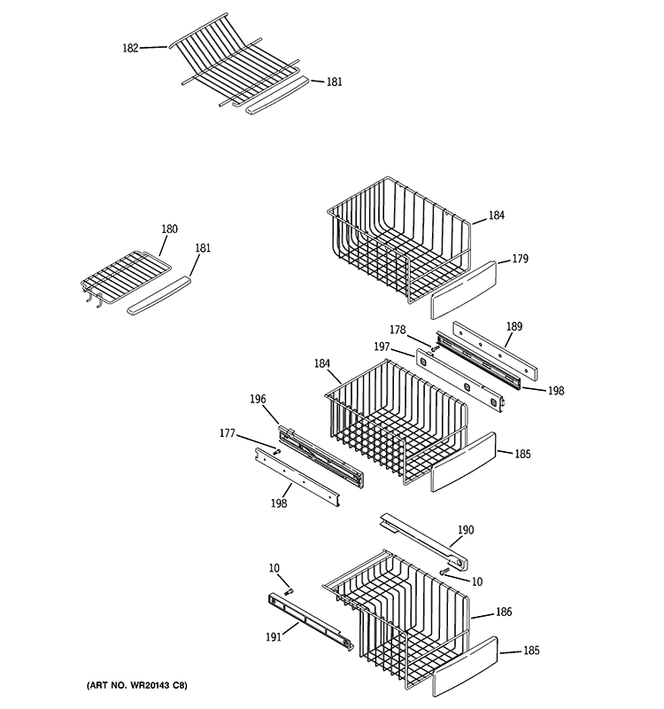 FREEZER SHELVES Diagram and Parts List for PJE25YGXAFSV  General Electric Refrigerator