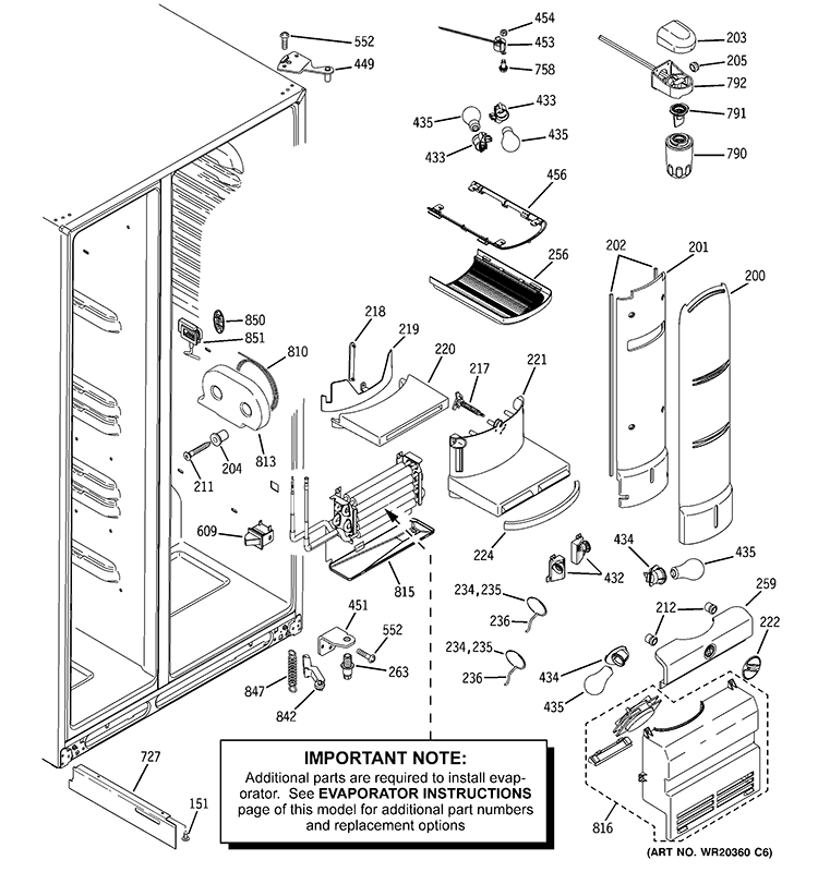 FRESH FOOD SECTION Diagram and Parts List for PJE25YGXAFSV  General Electric Refrigerator