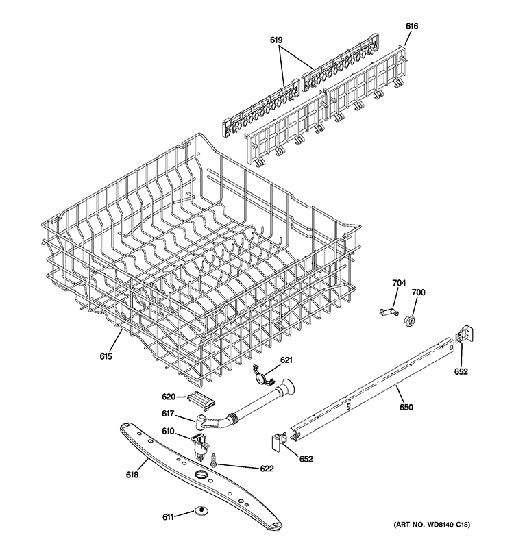 UPPER RACK ASSEMBLY Diagram and Parts List for GDWF160V00SS  General Electric Dishwasher