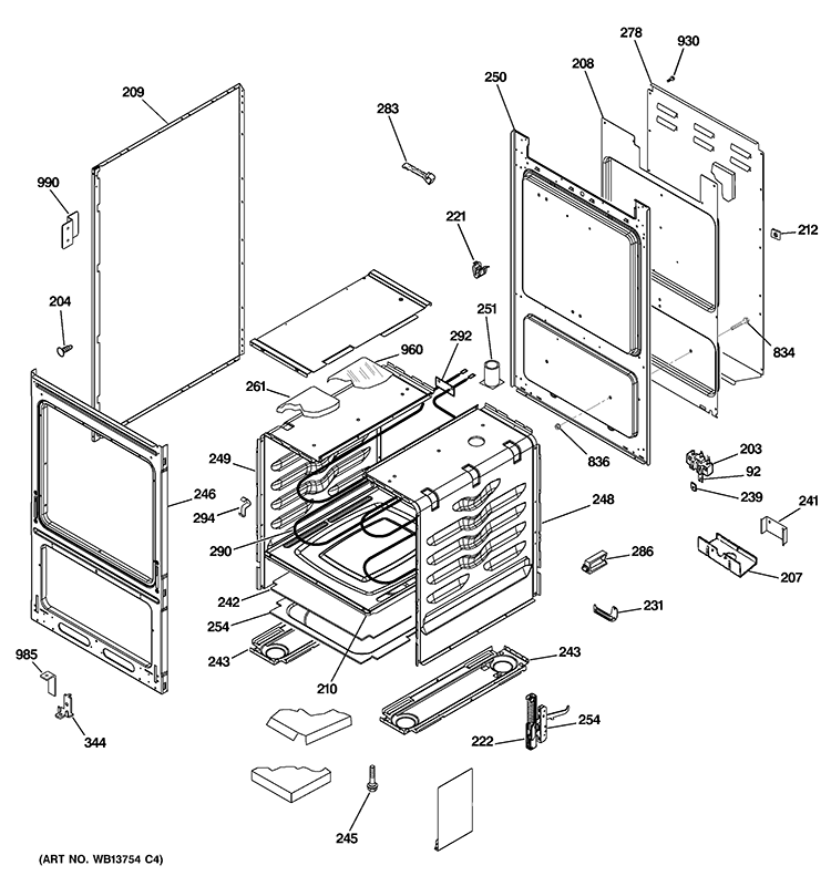 BODY PARTS Diagram and Parts List for RA724K3WH  Hotpoint Range