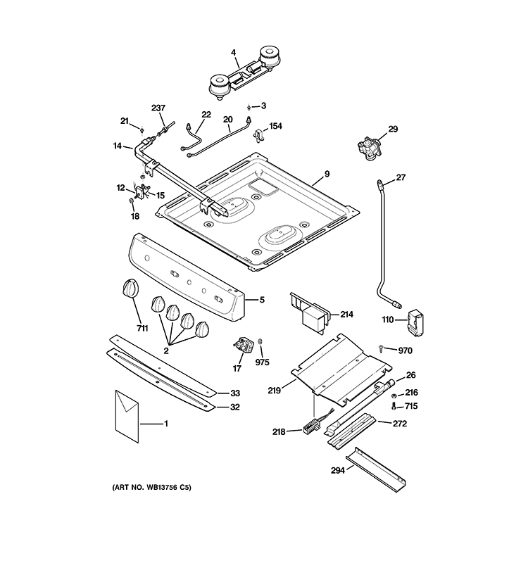 GAS & BURNER PARTS Diagram and Parts List for RGA720EK4WH  Hotpoint Range