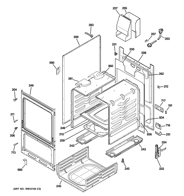 BODY PARTS Diagram and Parts List for RGA720EK4WH  Hotpoint Range