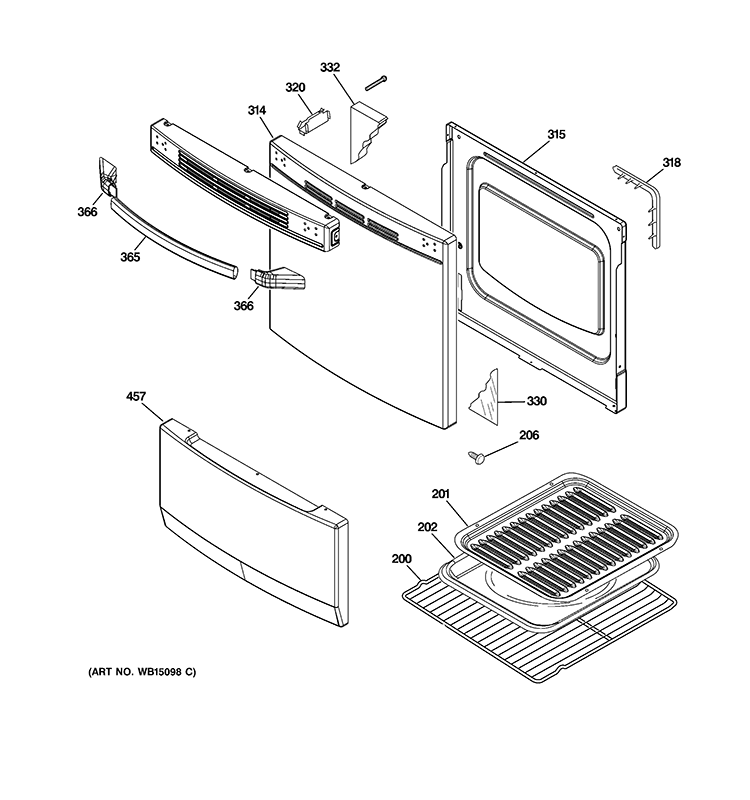 DOOR & DRAWER PARTS Diagram and Parts List for RA720K3CT  Hotpoint Range