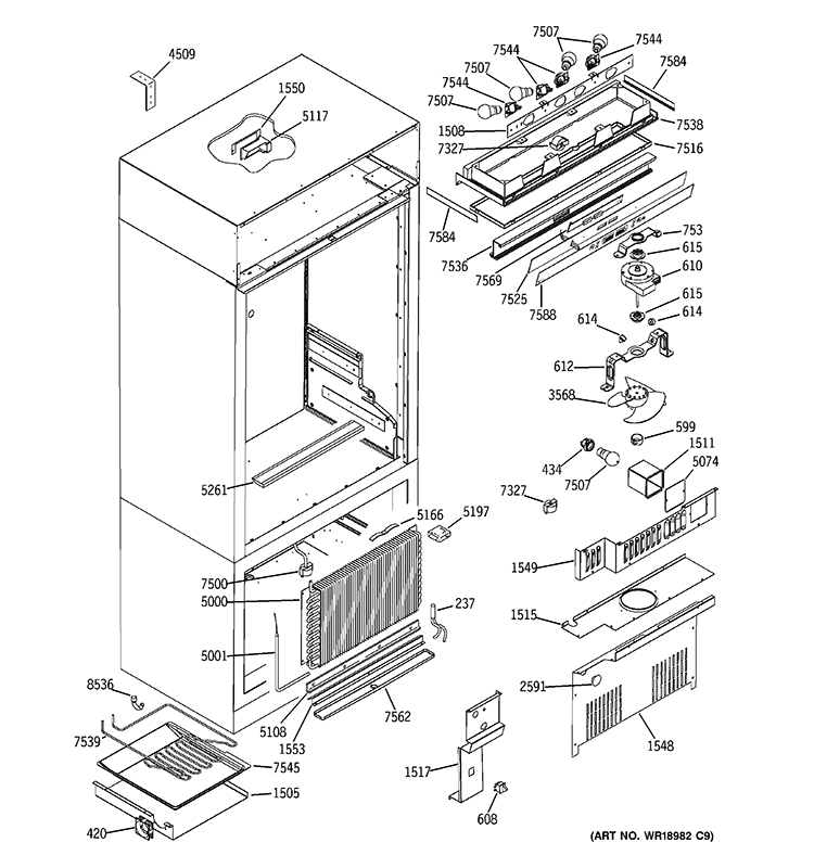 CONTROLS & COMPONENTS Diagram and Parts List for ZICS360NRJLH  General Electric Refrigerator
