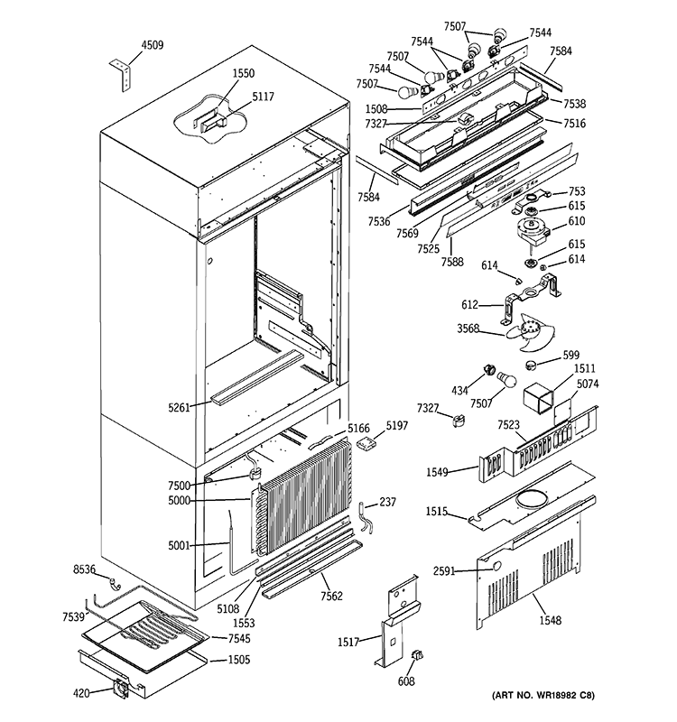 CONTROLS & COMPONENTS Diagram and Parts List for ZICS360NRJRH  General Electric Refrigerator