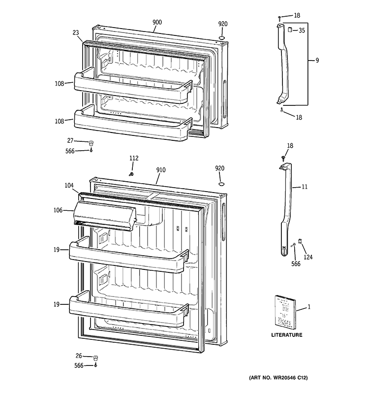 DOORS Diagram and Parts List for GTJ17BCZ2RSA  General Electric Refrigerator