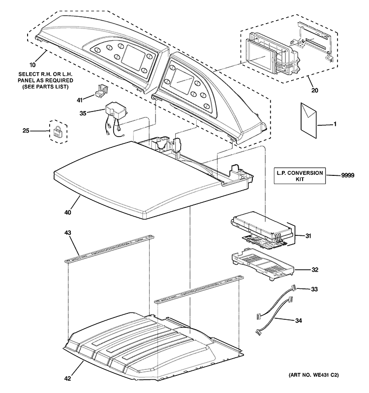 CONTROLS & TOP PANEL Diagram and Parts List for DPGT750GC0WW  General Electric Dryer