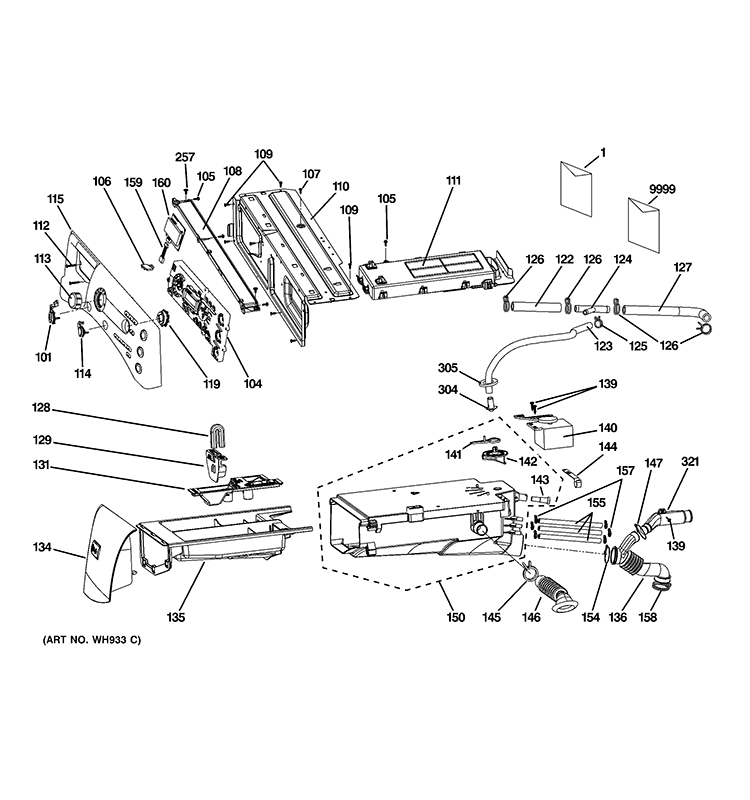 CONTROLS & DISPENSER Diagram and Parts List for PFWS4605L0MV  General Electric Washer