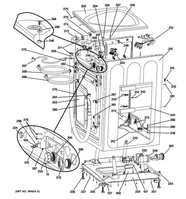 CABINET & TOP PANEL Diagram and Parts List for PFWS4605L0MV  General Electric Washer