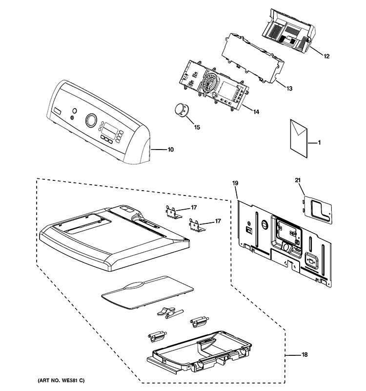 CONTROLS & TOP PANEL Diagram and Parts List for PTDN850GM0WW  General Electric Dryer
