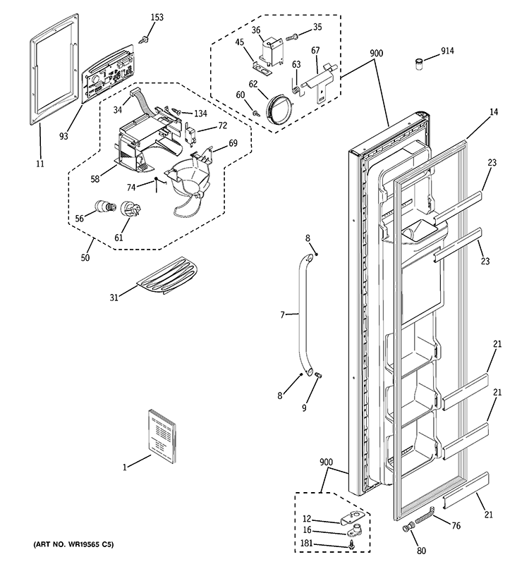 FREEZER DOOR Diagram and Parts List for GSF25JGCBBB  General Electric Refrigerator