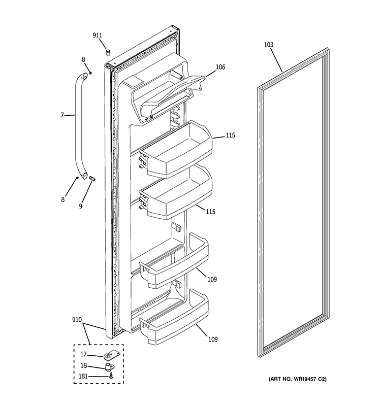 FRESH FOOD DOOR Diagram and Parts List for GSF25JGCBBB  General Electric Refrigerator