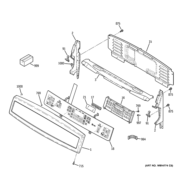 CONTROL PANEL Diagram and Parts List for PB978DT1BB  General Electric Wall Oven