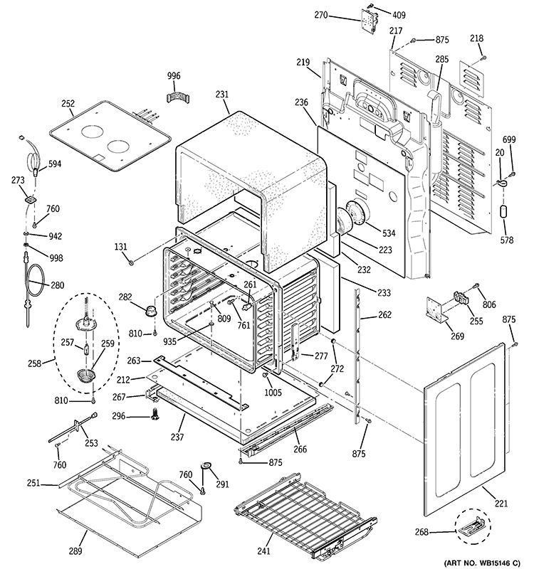 LOWER OVEN Diagram and Parts List for PB978DT1BB  General Electric Wall Oven