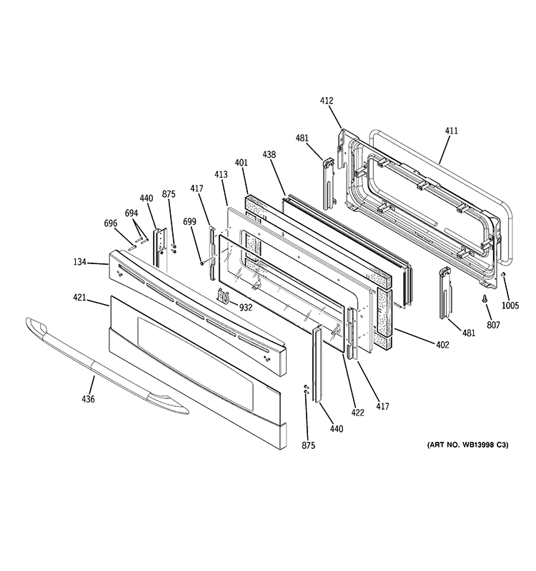 UPPER DOOR Diagram and Parts List for PCB975ST1SS  General Electric Range