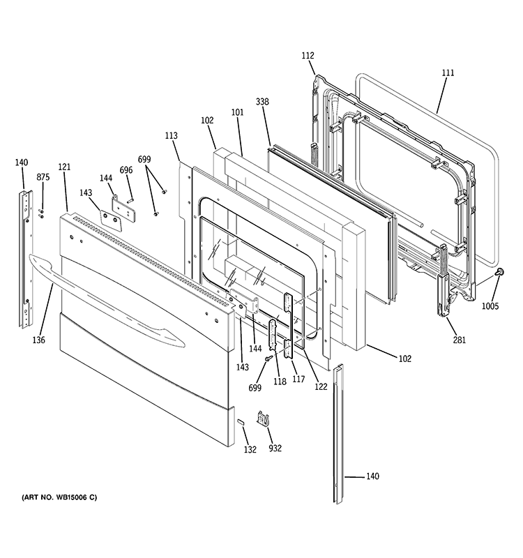LOWER DOOR Diagram and Parts List for PCB975ST1SS  General Electric Range