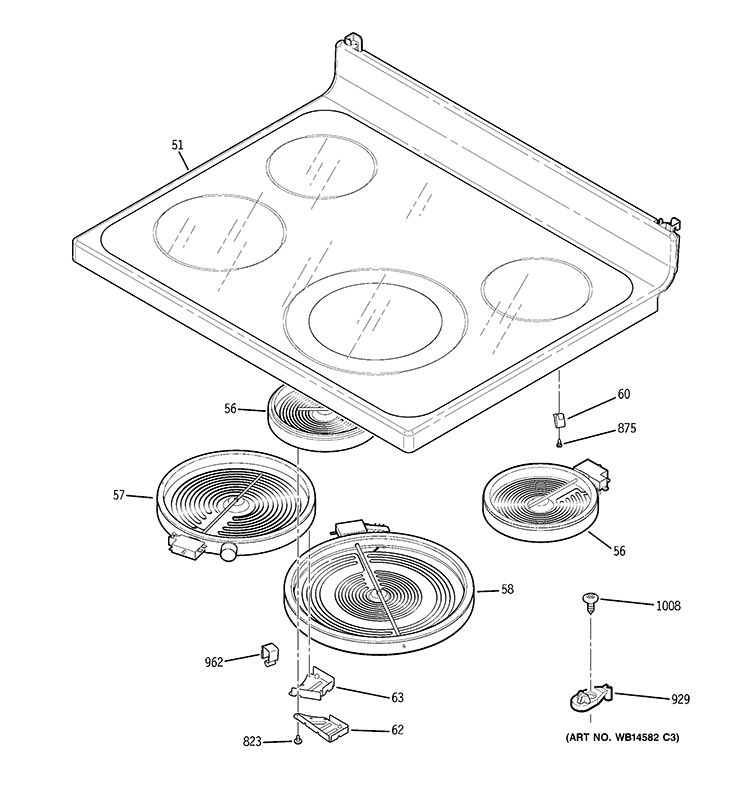 COOKTOP Diagram and Parts List for JB670SP3SS  General Electric Range