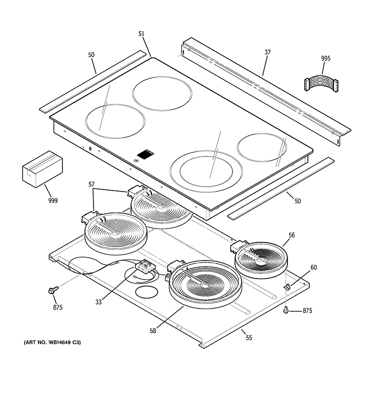 COOKTOP Diagram and Parts List for JDP42DT1BB  General Electric Range
